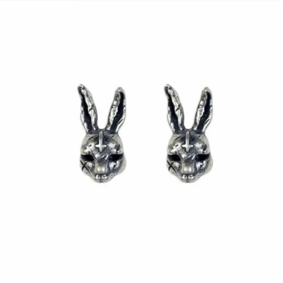 Single accent gothic style cross bunny stud earring S925 sterling silver retro - Picture 6 of 6